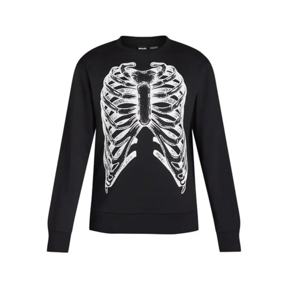 NWT 🎃 Halloween Sweatshirt Skeleton Ribs X-Ray Print, Men's Sizes XS - 3XL - Picture 1 of 5